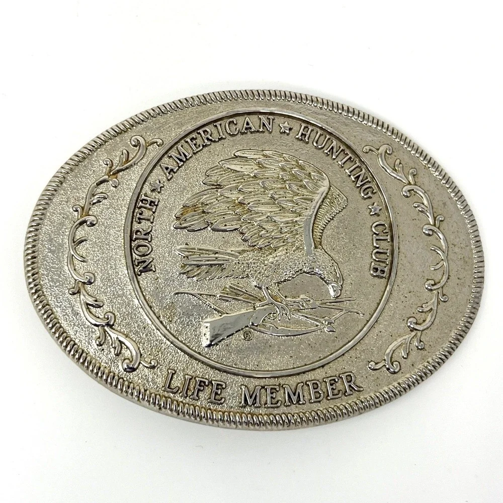 Vintage‎ North American Hunting Club Life Member Belt Buckle-Eagle Holding Rifle